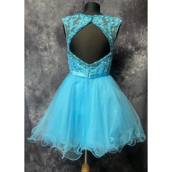 Morilee NWT Size 10 Beaded Lace Keyhole Dress #9335 Freeze Blue Homecoming $290 - Picture 9 of 16